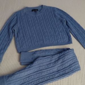 Knit 2 piece Blue coral casual pant set